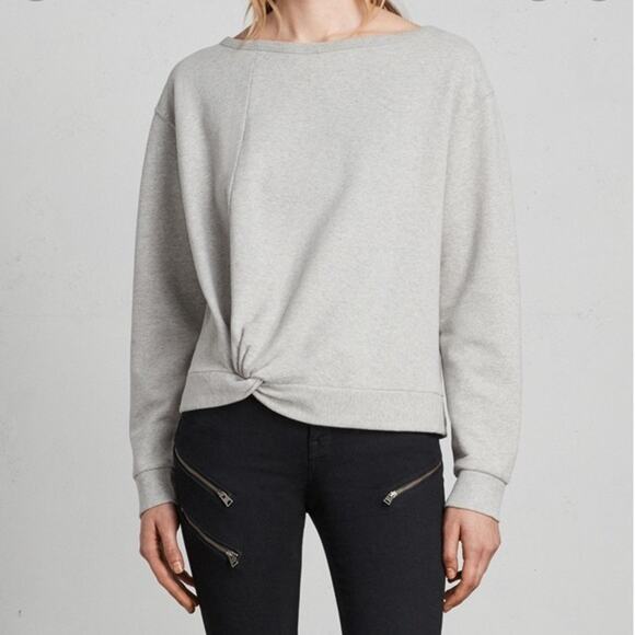AllSaints Paloma Twist Front Sweatshirt Grey Marl Size XS - Picture 9 of 9